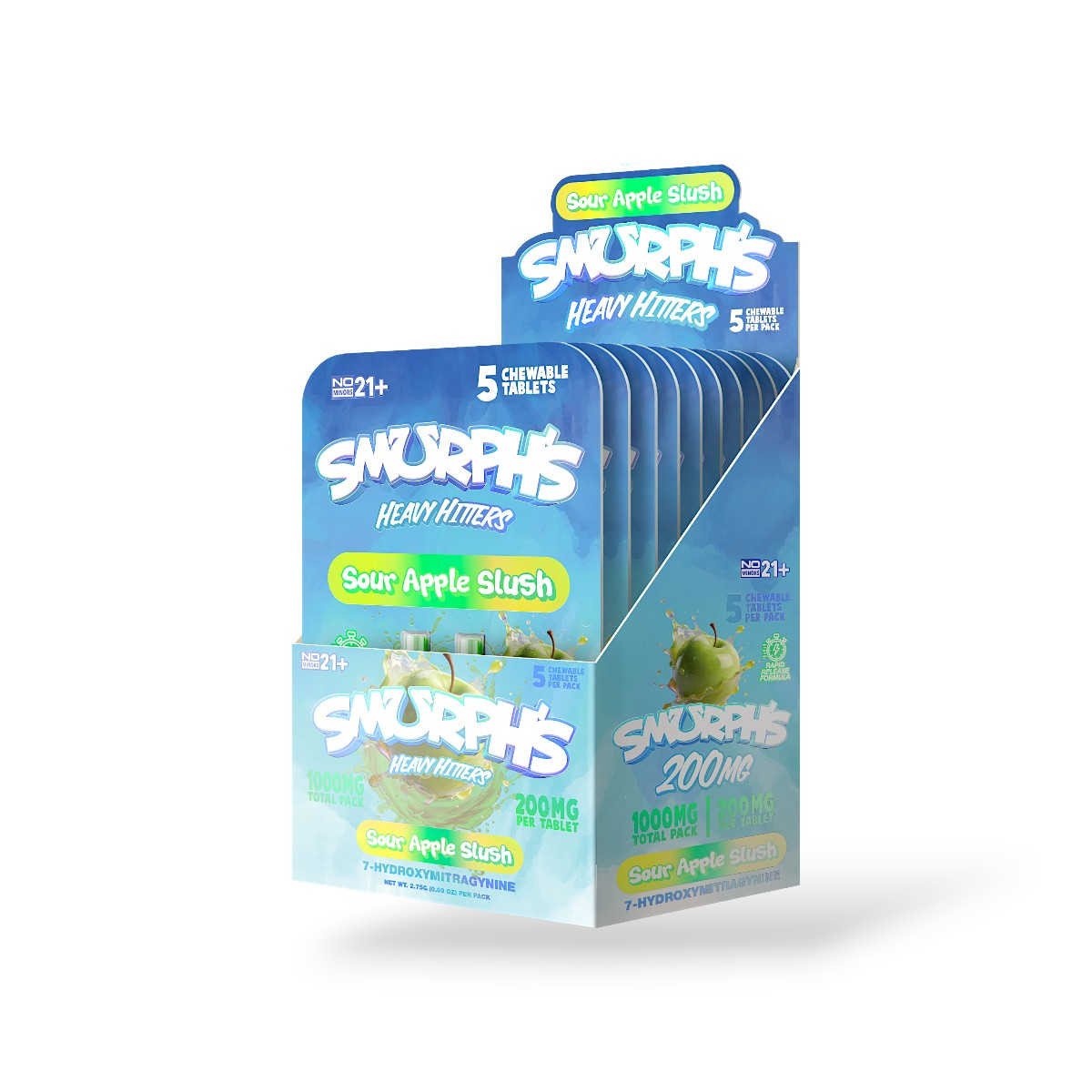 smurphs heavy hitters 7 hydroxymitragynine chewable tablets sour apple slush 200mg 5ct box 29131