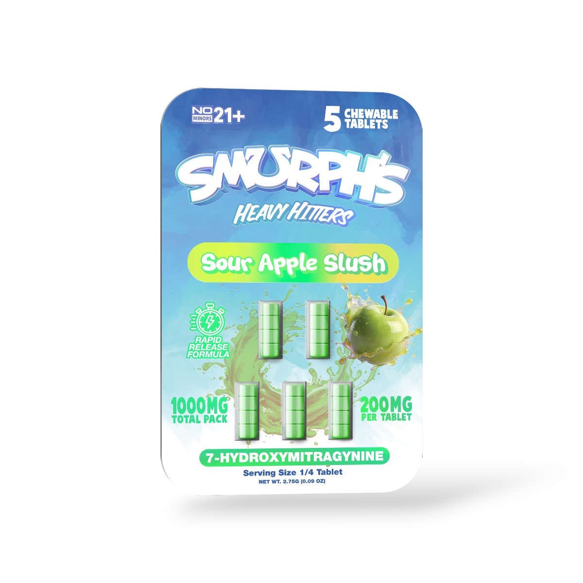 smurphs heavy hitters 7 hydroxymitragynine chewable tablets sour apple slush 200mg 5ct 85564