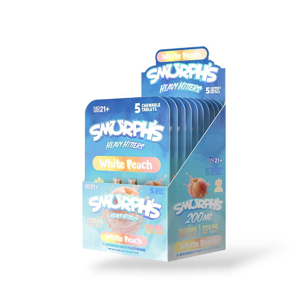 smurphs heavy hitters 7 hydroxymitragynine chewable tablets white peach 200mg 5ct box 66287